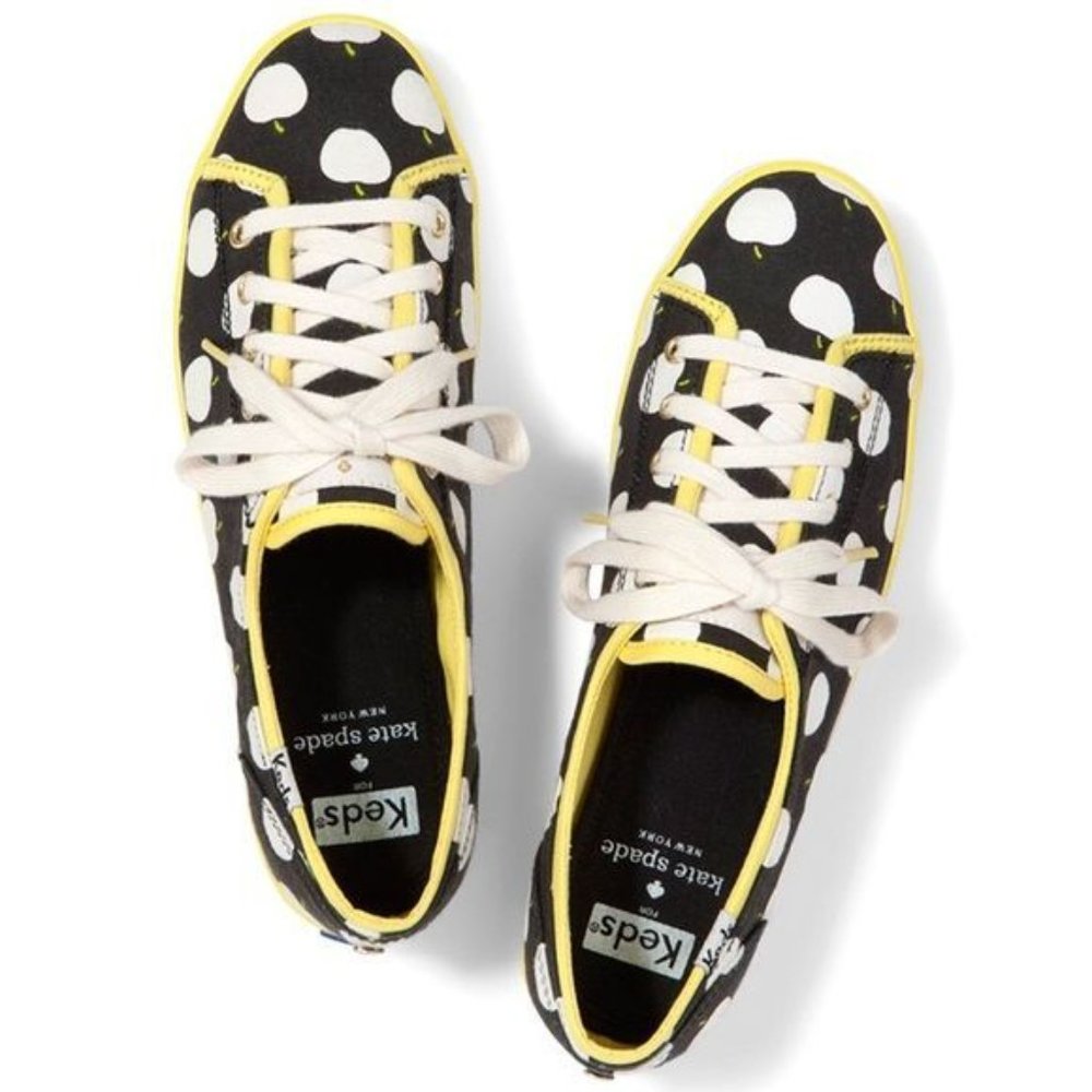 KATE SPADE x KEDS Black & White Apple Rally Sneakers sz 8 Women's Casual Shoes